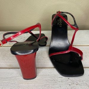 Gucci Sandal Red Strap Heel 37 1/2